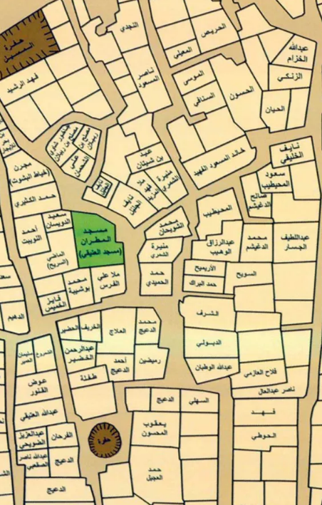 صورة خريطة الكويت قديما مبين عليها اسماء اصحاب البيوت